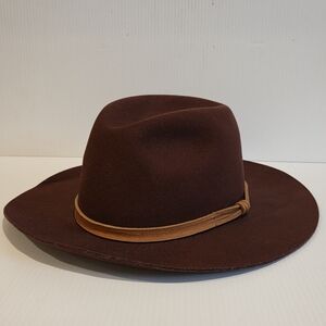 Goorin Bros Wide Brim Burgundy Wool Fedora Hat Large Leather Band Classy Classic